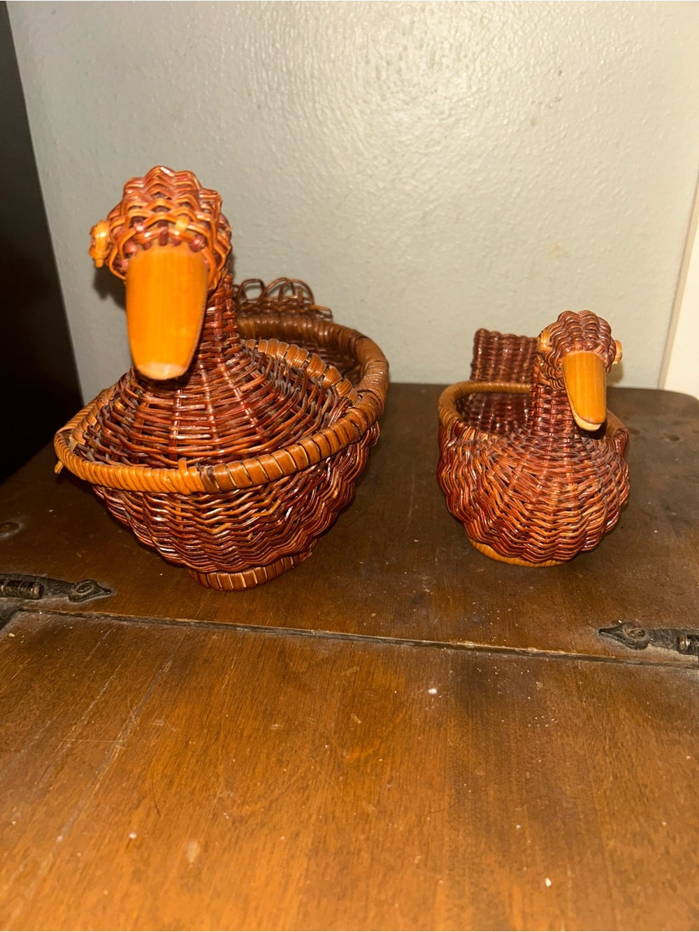 Handwoven Brown Wicker Duck Basket Set - Decorative Home Accent